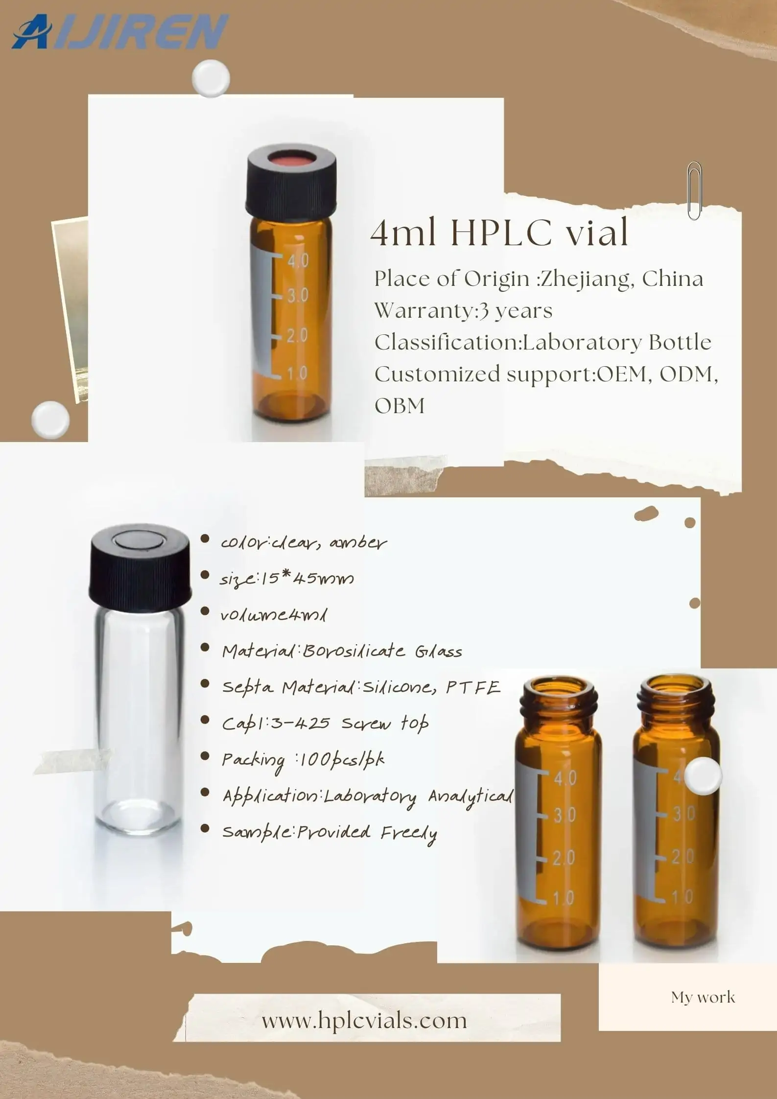 20ml headspace vial13-425 screw neck 4ml HPLC Borosilicate Glass vial