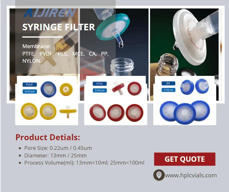 20ml headspace vialPTFE PVDF PES MCE CA PP NYLON Syringe Filter