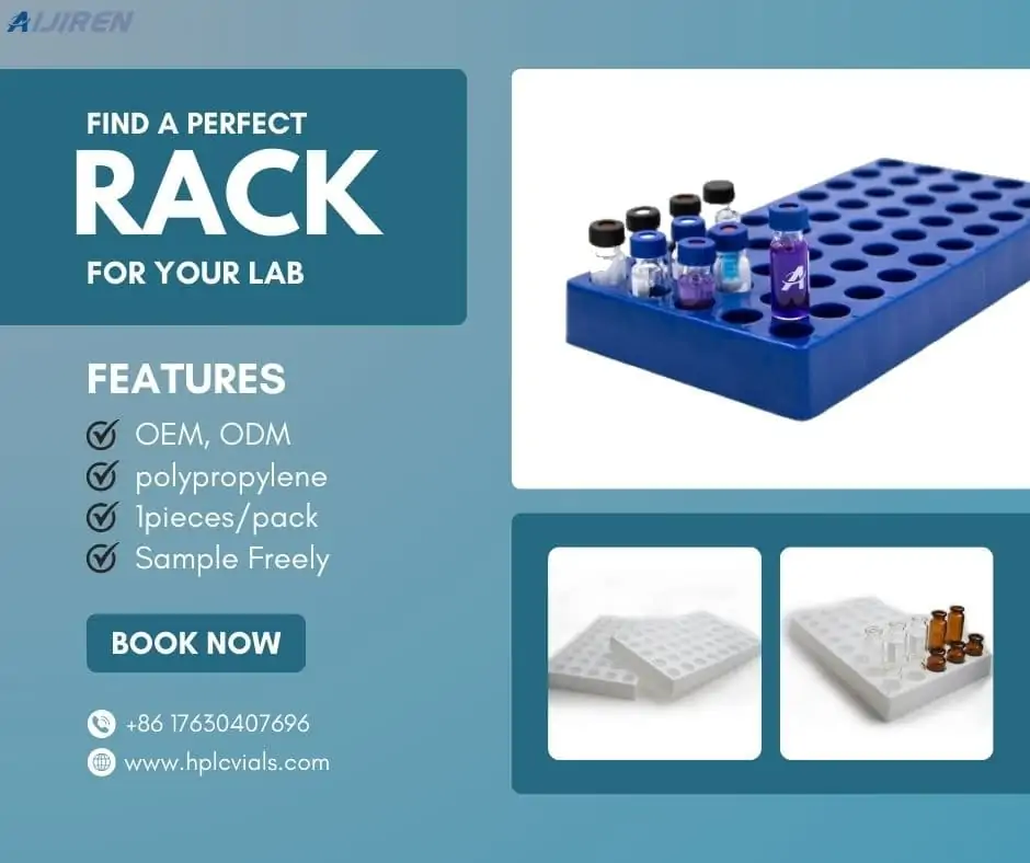 2ml autosampler vial100% factory price 4ml glass vial Aijiren plastic rack Blue color 50 positions laboratory vial rack